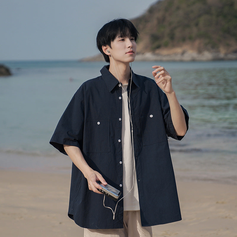 White short sleeved men's loose casual versatile workwear shirt