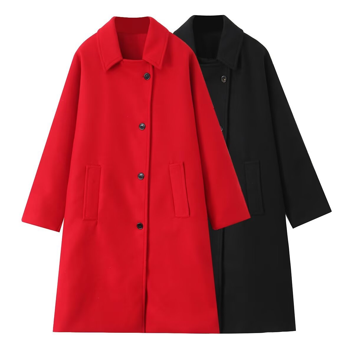Two tone blended loose long sleeved woolen coat jacket