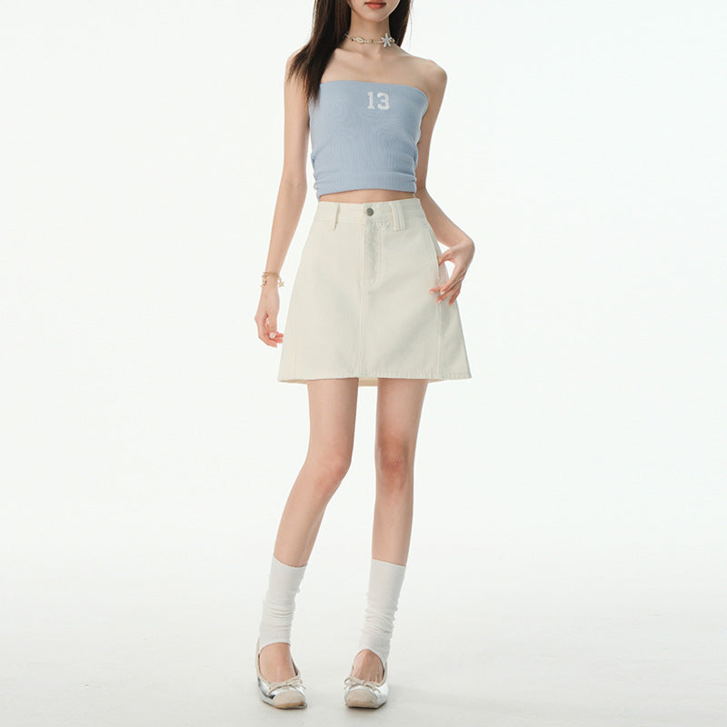 Light Color Denim Skirt Women  High Waist Anti-peeking Slim A-line Pencil Skirt