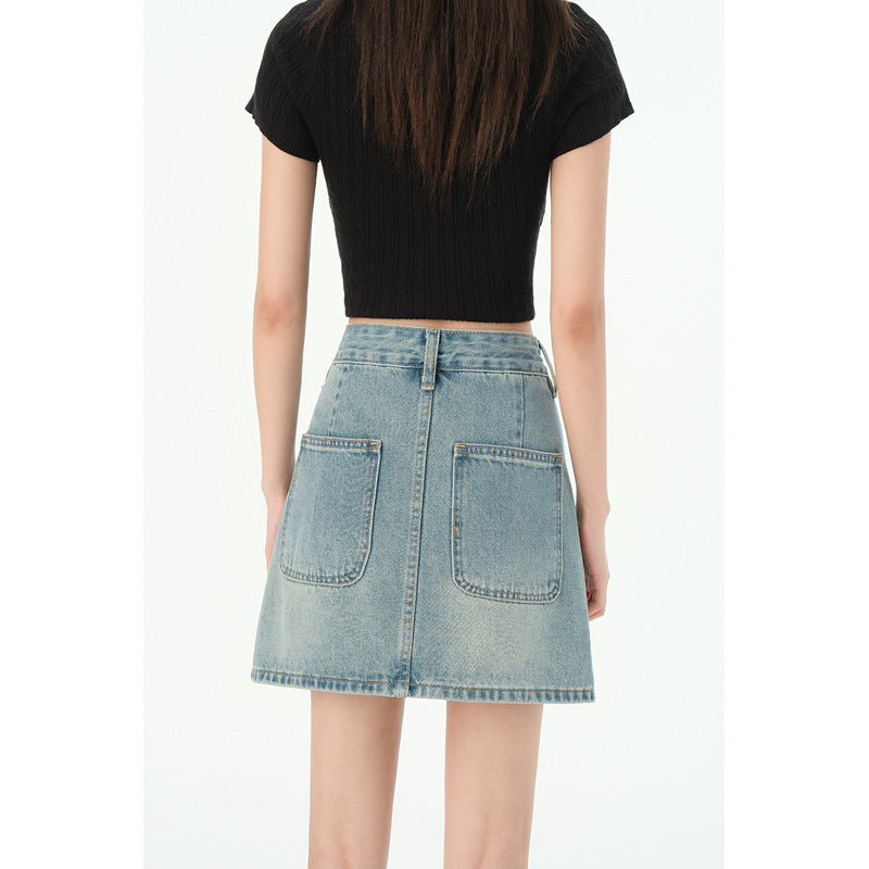 Light Color Denim Skirt Women  High Waist Anti-peeking Slim A-line Pencil Skirt