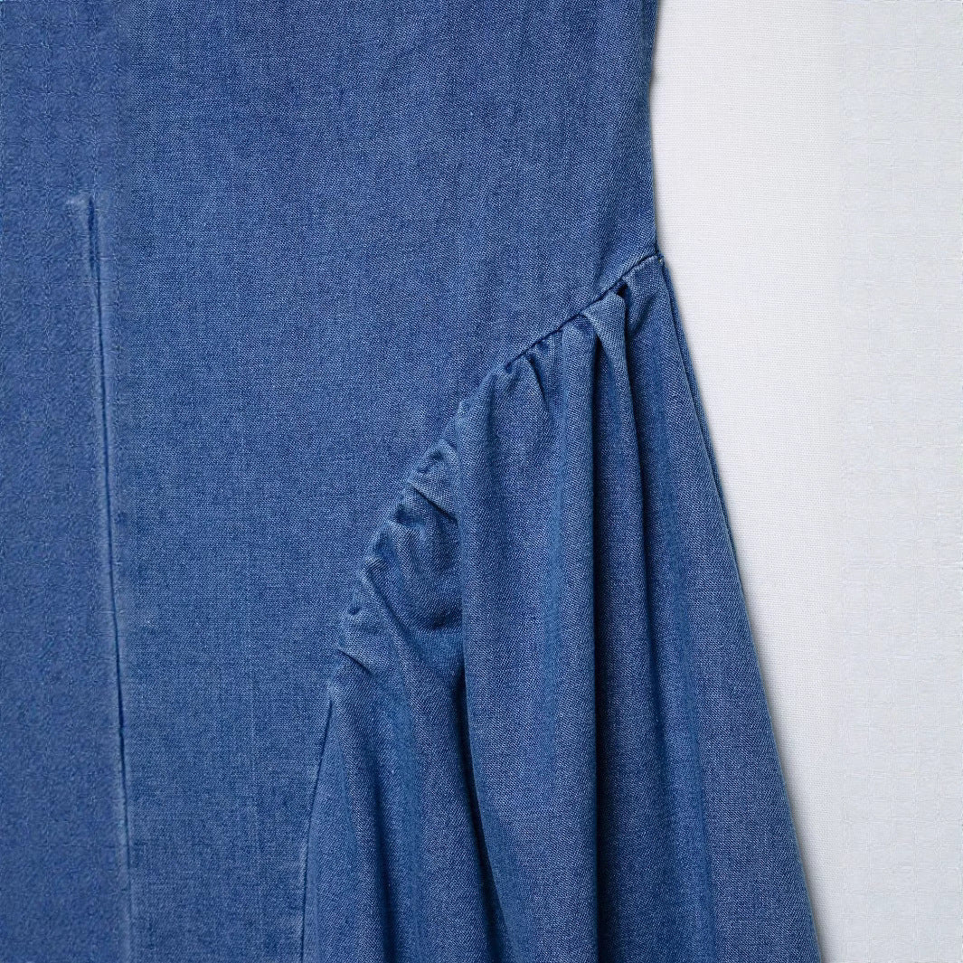 Backless hanging neck tied denim dress