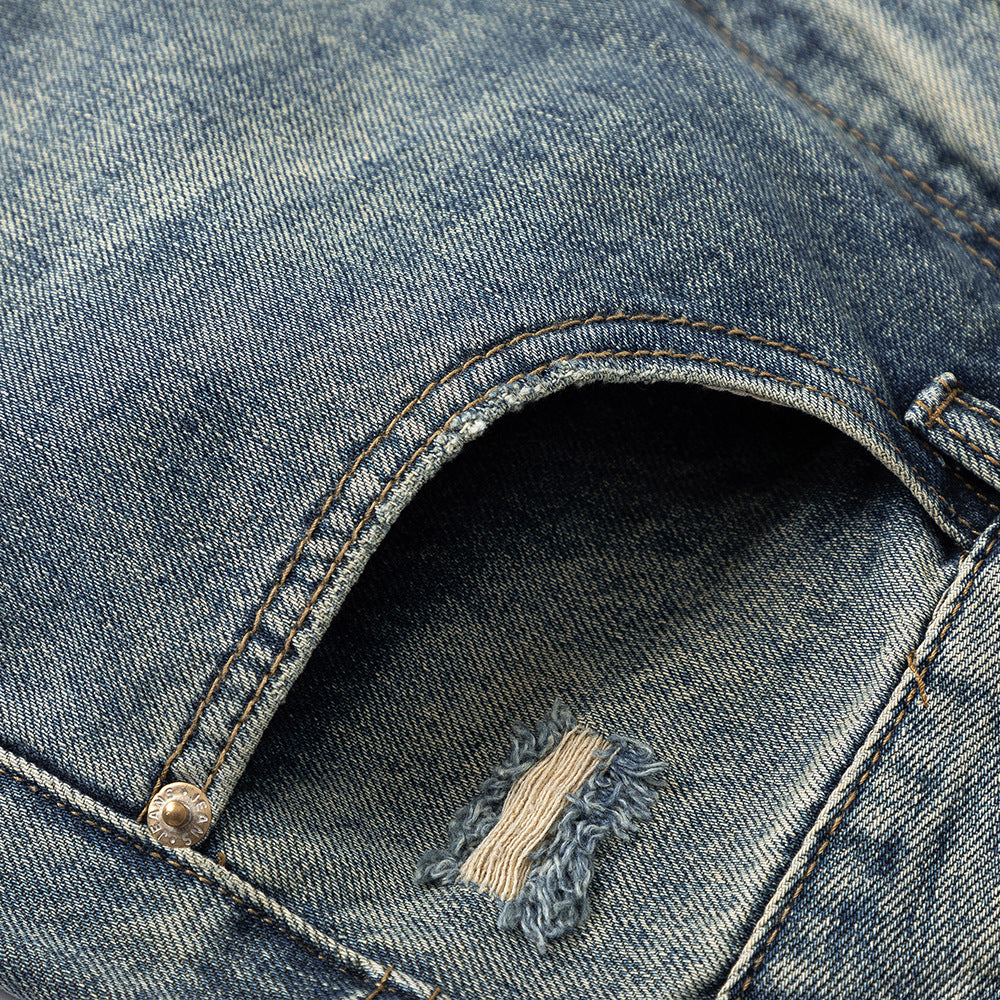 Make old washed denim floor pants