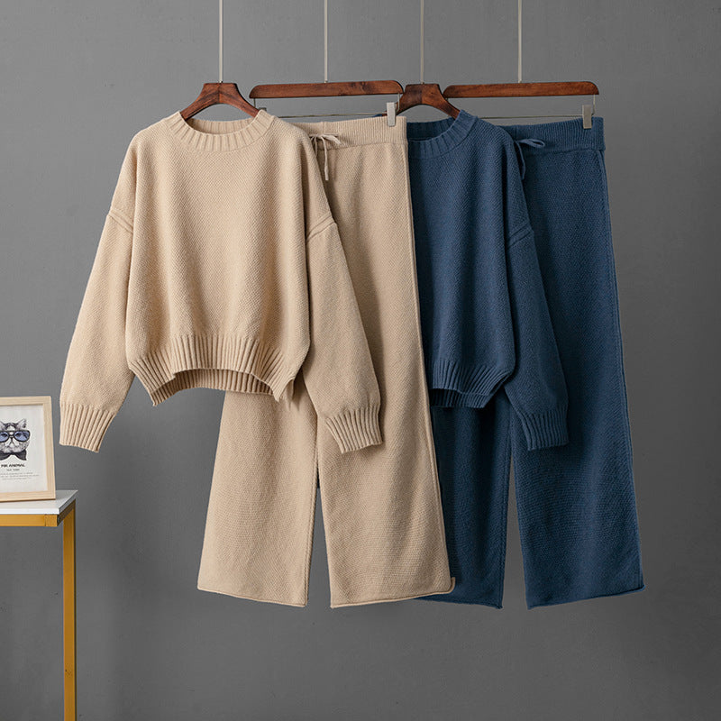 Two piece pullover sweater wide leg pants set