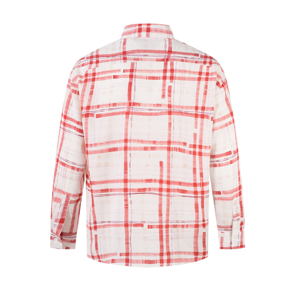Plaid long sleeved loose casual shirt