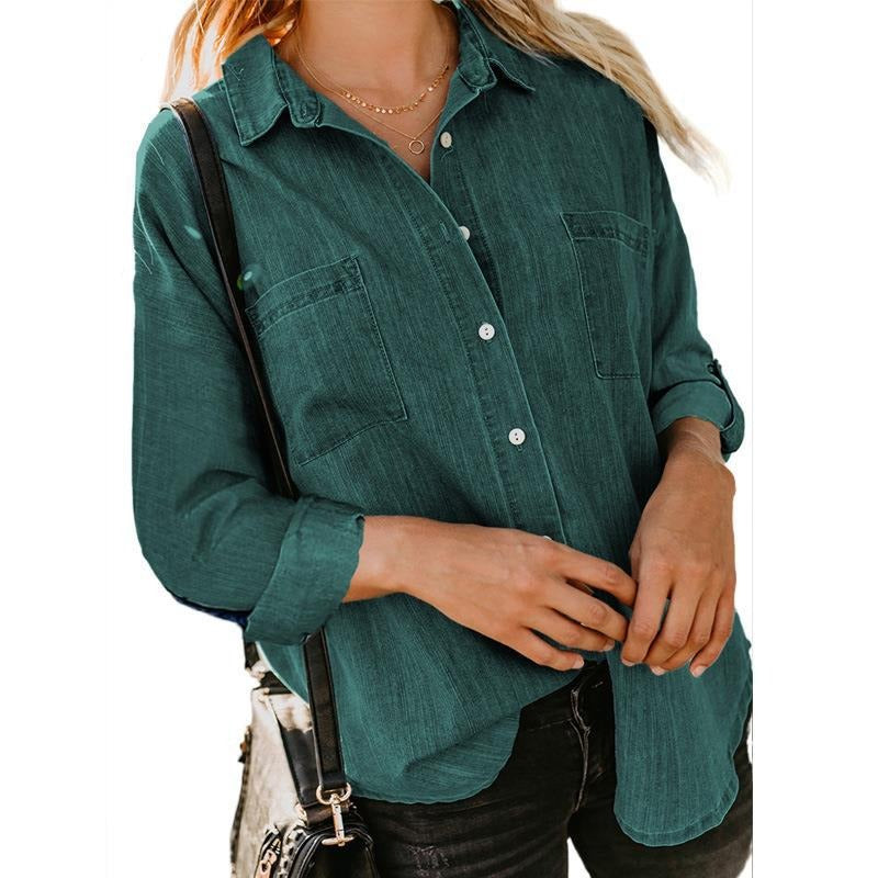 Denim shirt loose double pocket long sleeved casual coat shirt