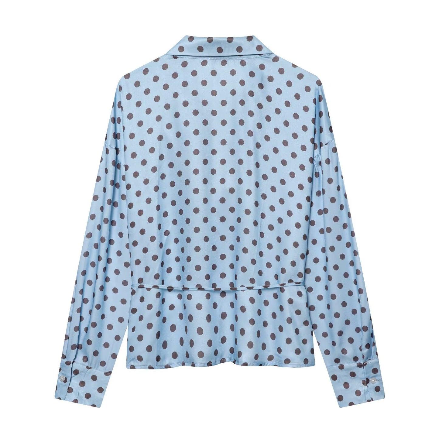 Long sleeved collar with belt satin shirt
