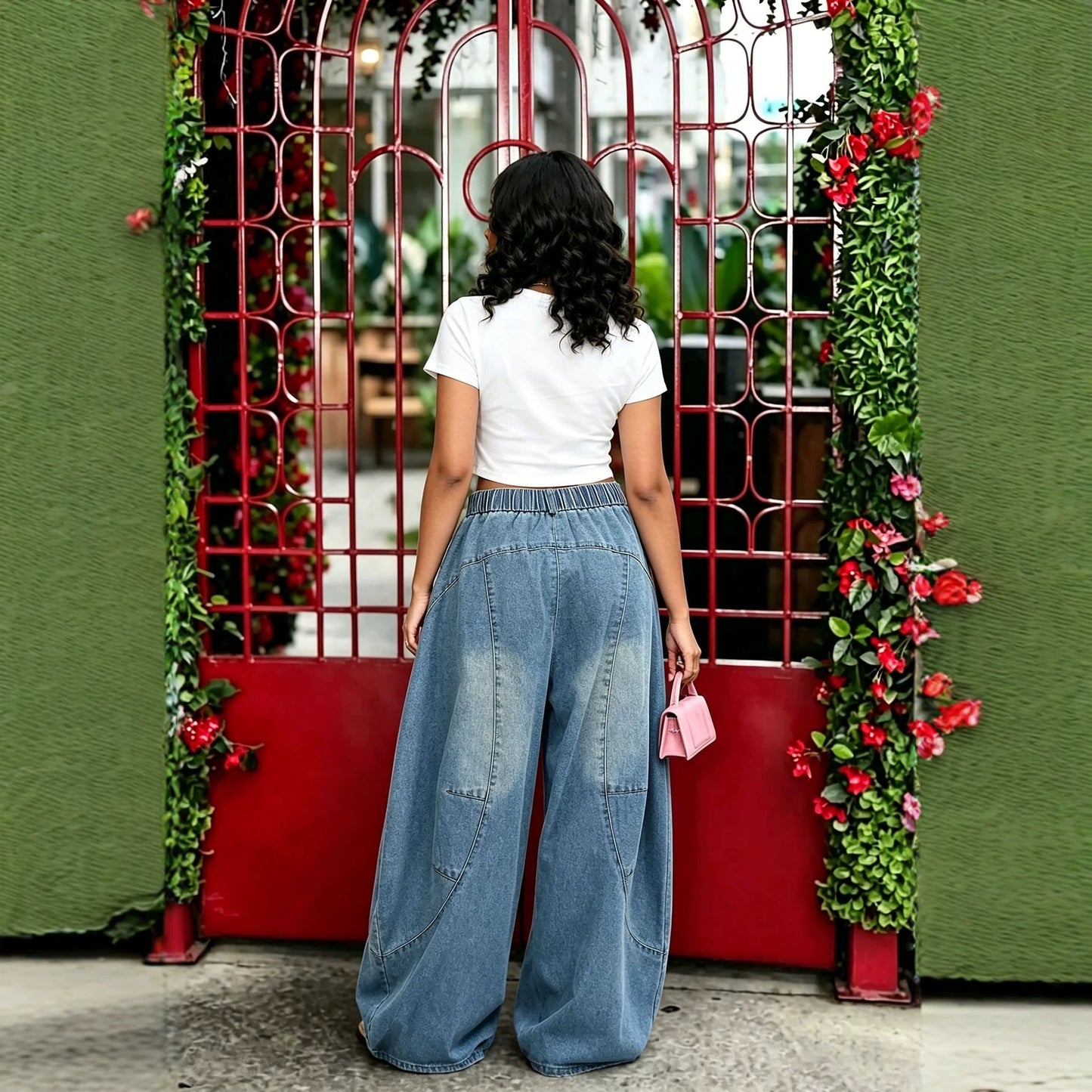 Deconstructed Oversized Knife-Edge Washed Denim Pants