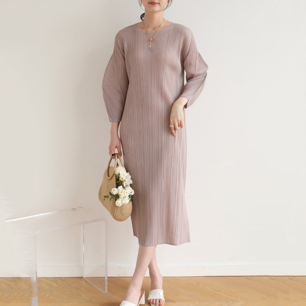 High-End Pleated Loose Casual Dress with Premium Quality, Large Size, Spring Fashion Style