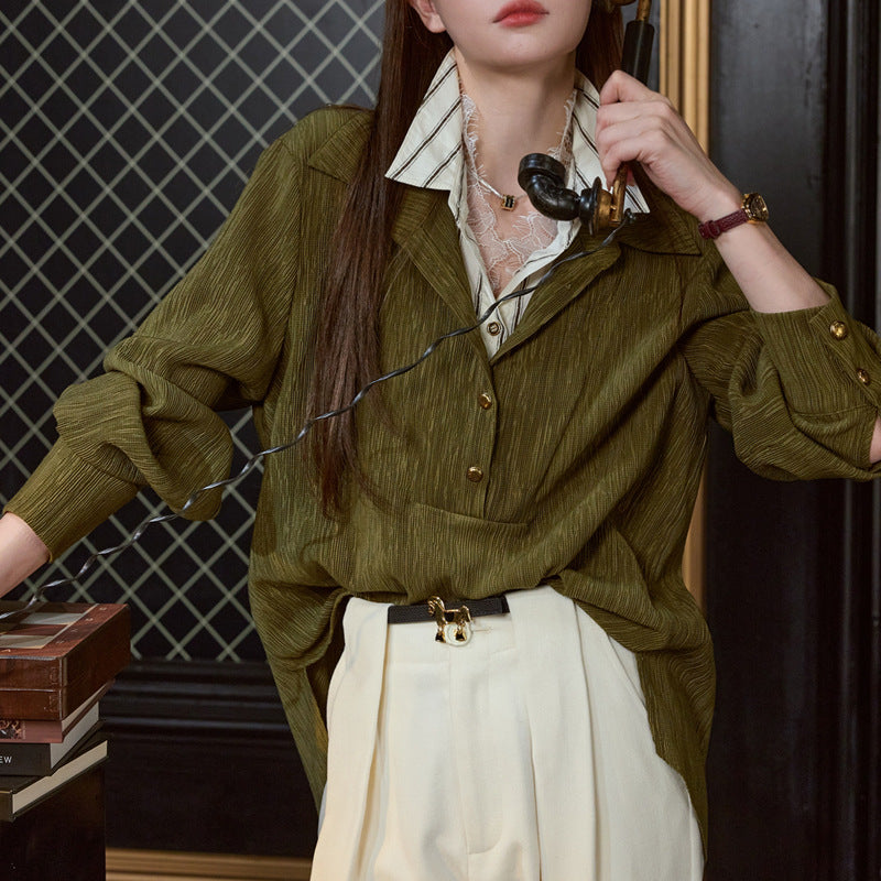 Blouse with Faux Three-Piece Design, Lace Removed for a Simple Look