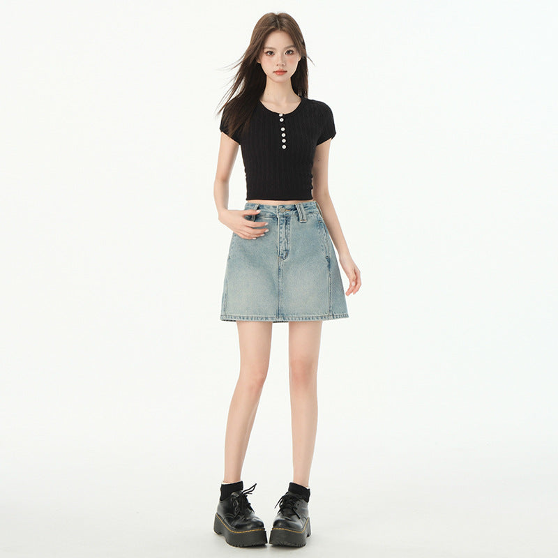Light Color Denim Skirt Women  High Waist Anti-peeking Slim A-line Pencil Skirt