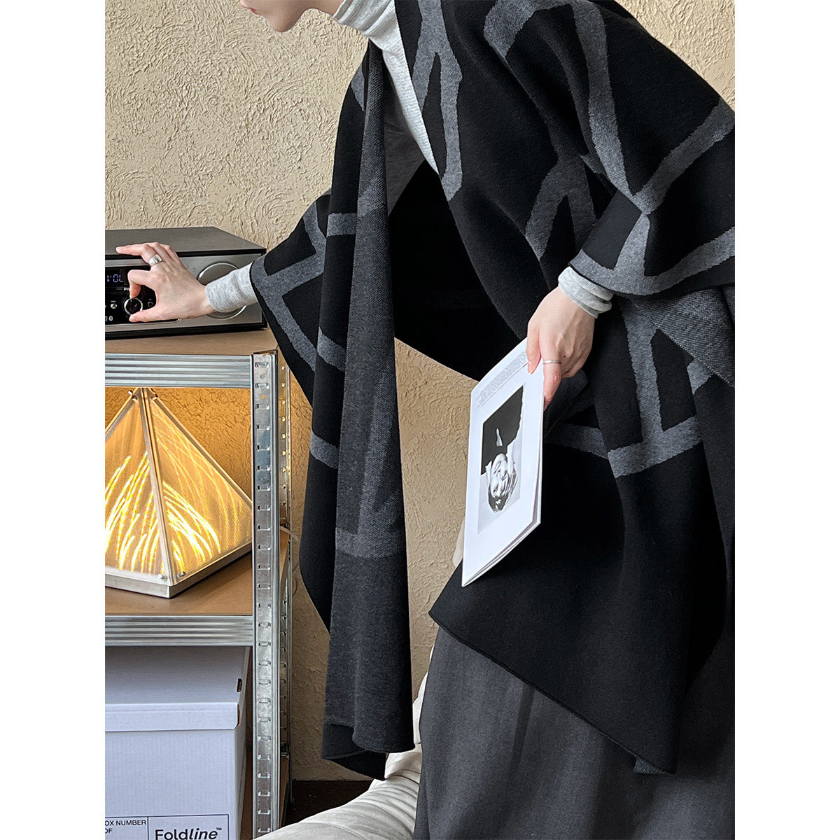 Thick striped cape cotton wool shawl women's coat
