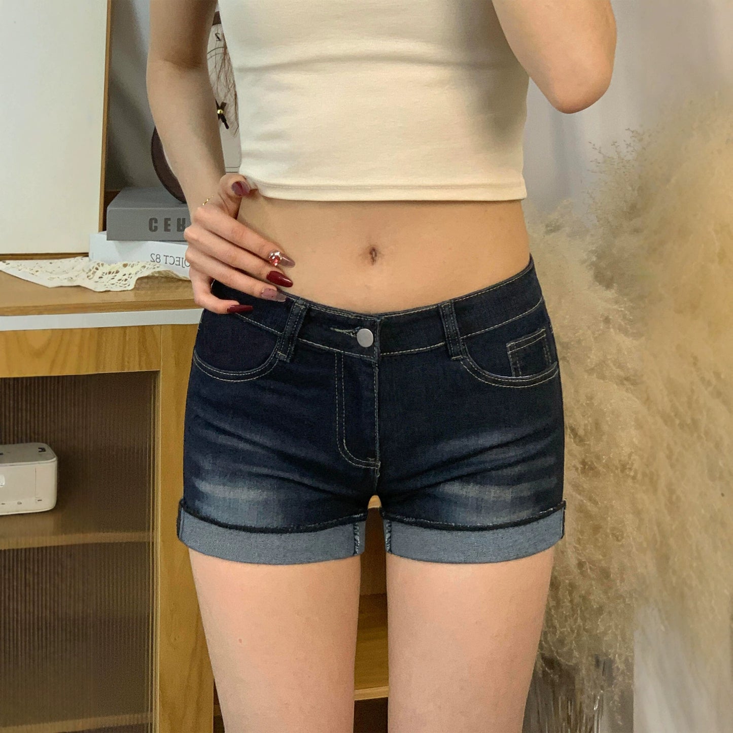 Deep Blue Denim Shorts for Women Pants