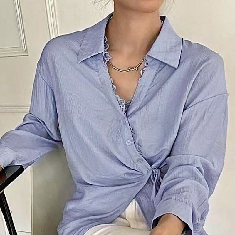 Blue long sleeved lace up shirt