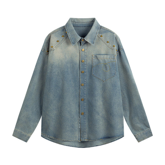 Loose washed denim men's and women's long sleeved shirts