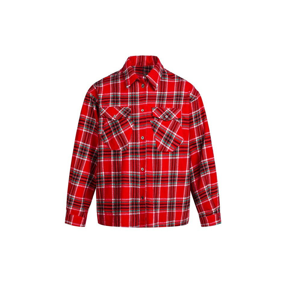Red checkered shirt long sleeved shirt