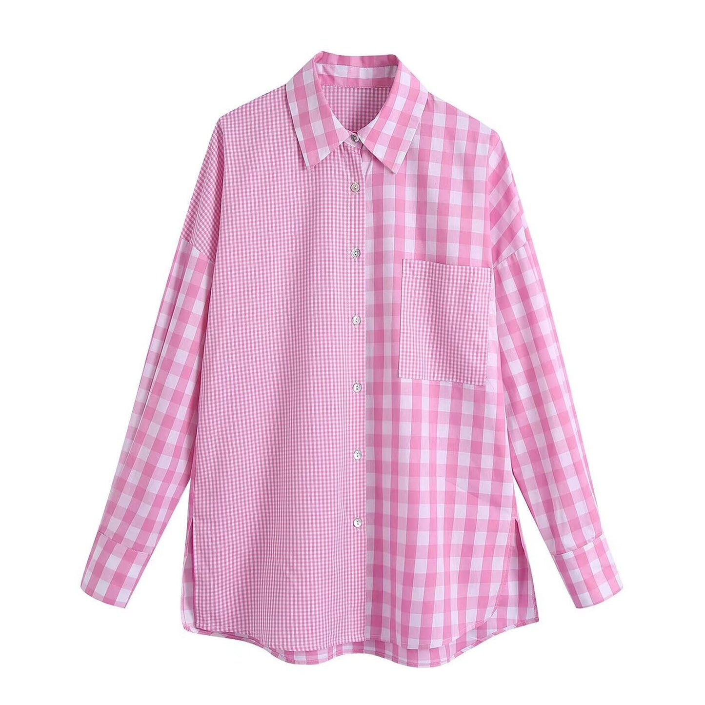 Style Women's Blouse with Splicing Design, Fashionable and Versatile Classic Shirt