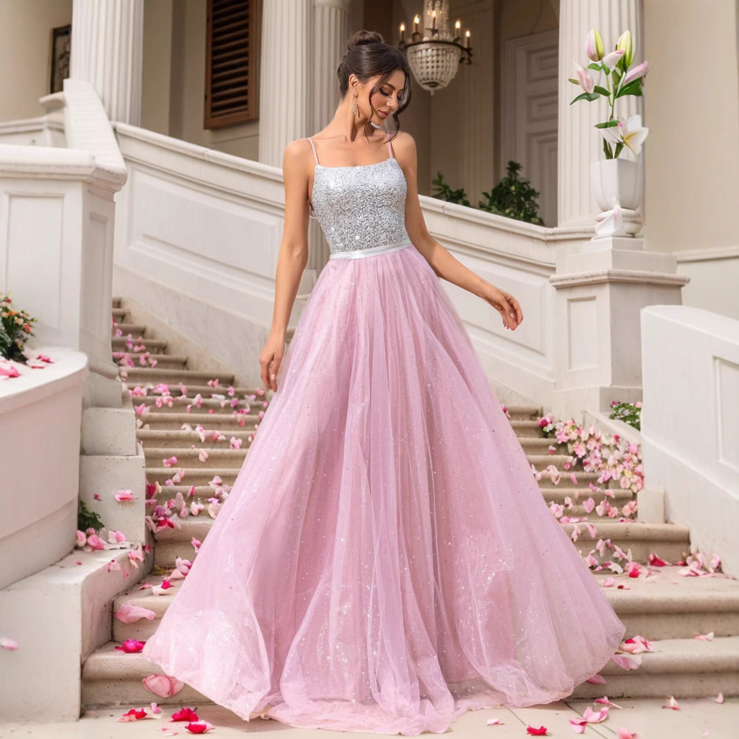 Pink Sequin Wedding Dress Evening Gown Formal Dress