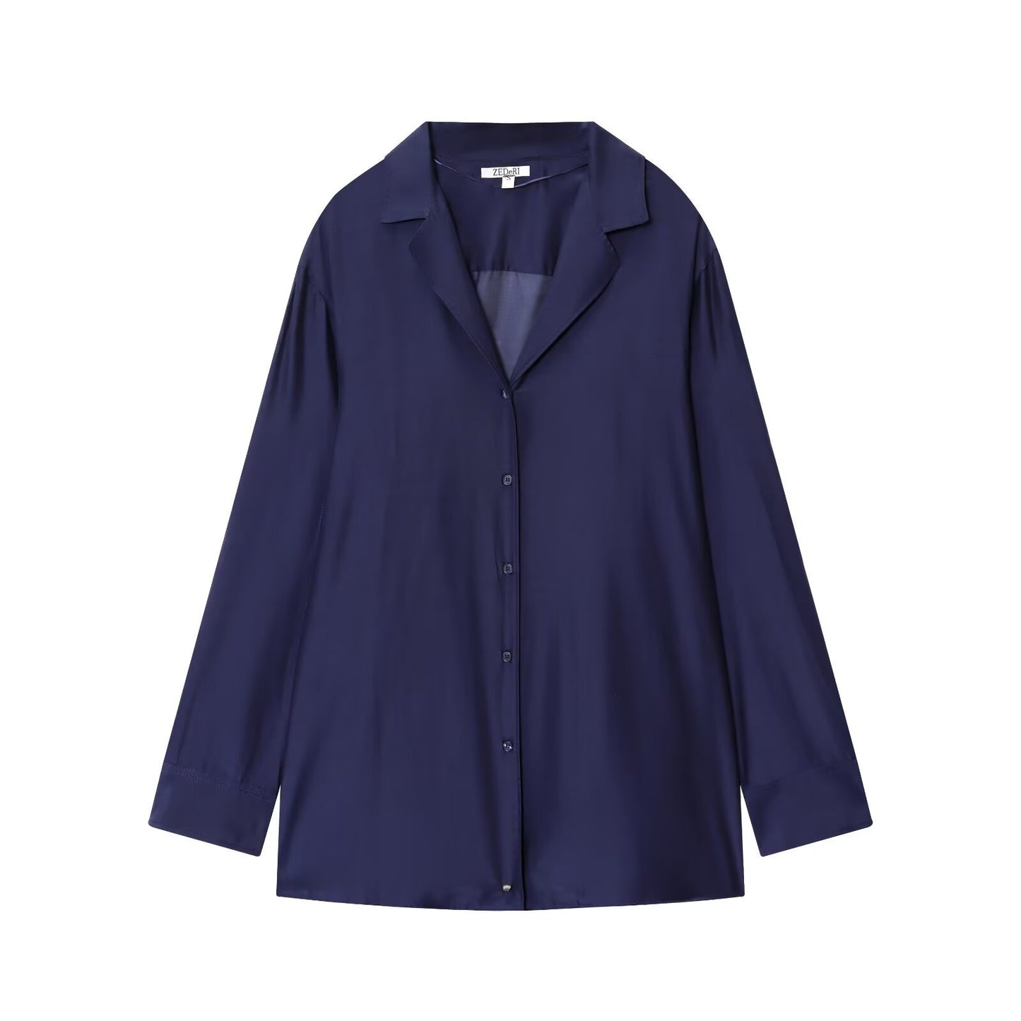 Collar long sleeved solid color loose shirt