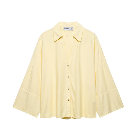 Collar long sleeved loose casual shirt top for women