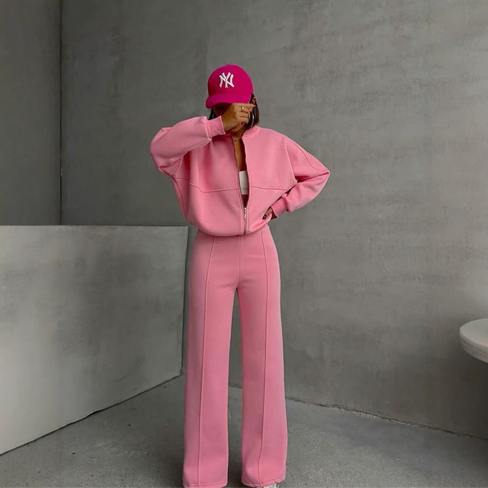 Casual Set for Women, Open Front Sweatshirt Long Sleeve Jacket and Pants Two-Piece Outfit