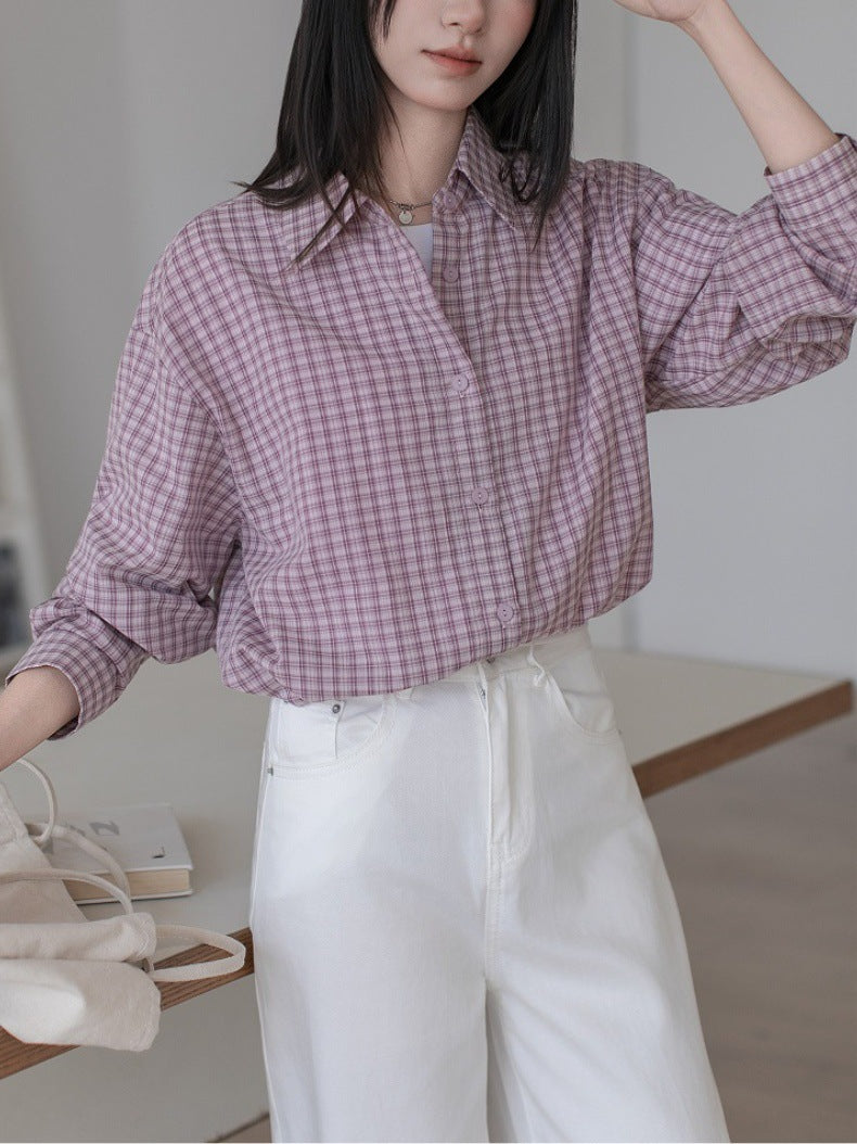 Long Sleeve Plaid Shirt Jacket for Women Casual Blouse, Loose Fit Top