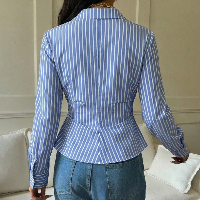 Striped long sleeved cardigan shirt