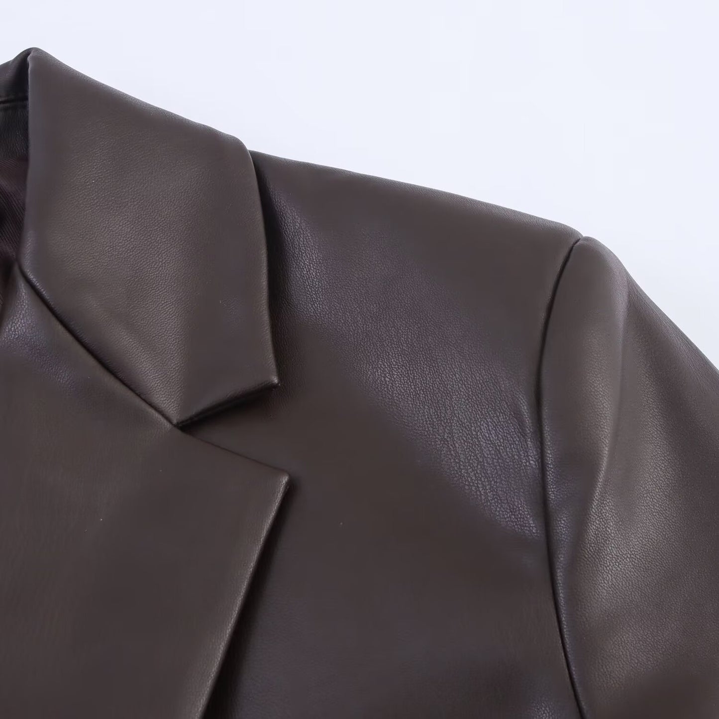 Straight leather effect suit jacket