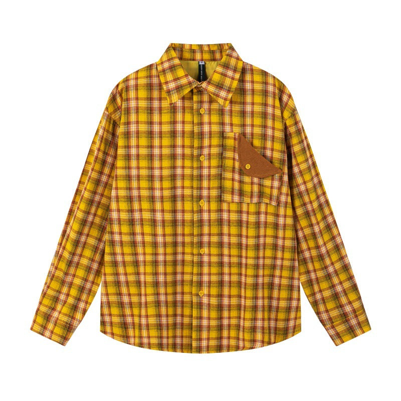 Yellow checkered shirt men's loose shirt