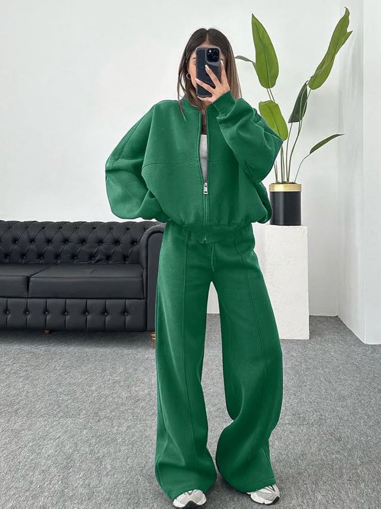 Casual Set for Women, Open Front Sweatshirt Long Sleeve Jacket and Pants Two-Piece Outfit