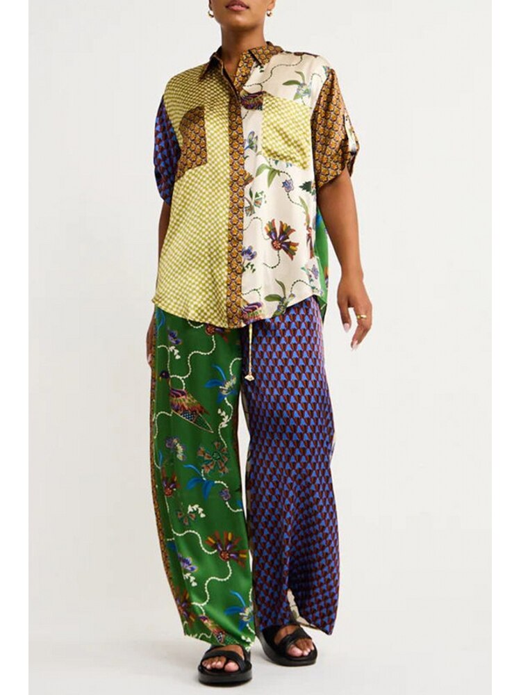 2 Two Piece Set Dashiki African Short Sleeve Blouse Tops And Pant Suits Summer Autumn Women Set Sheath Matching Fashion Outfit