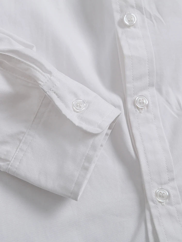 Women's Shirt Lapel Long Sleeves Single Breasted Loose White Pocket Cotton Lady Blouse Autumn