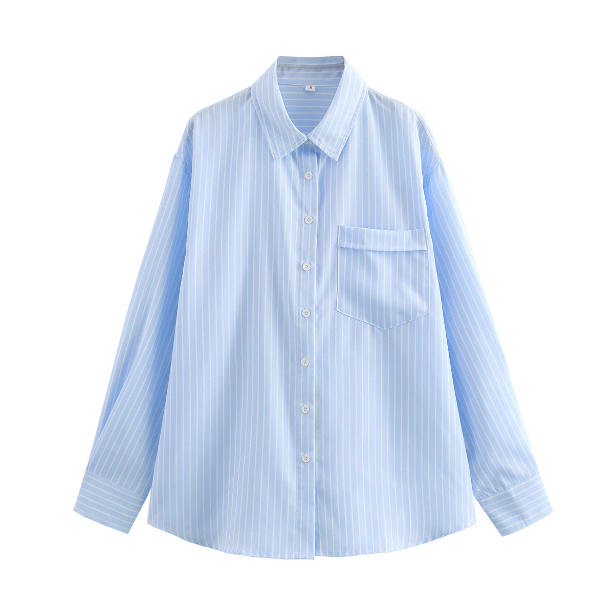 Collar loose casual striped long sleeved shirt contrasting color top for women