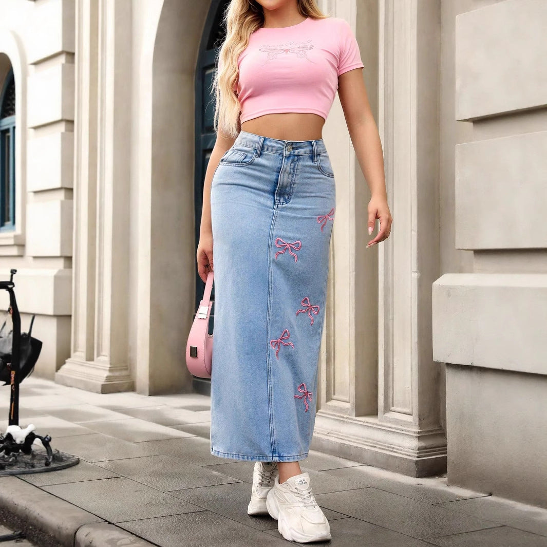 Bow tie denim skirt