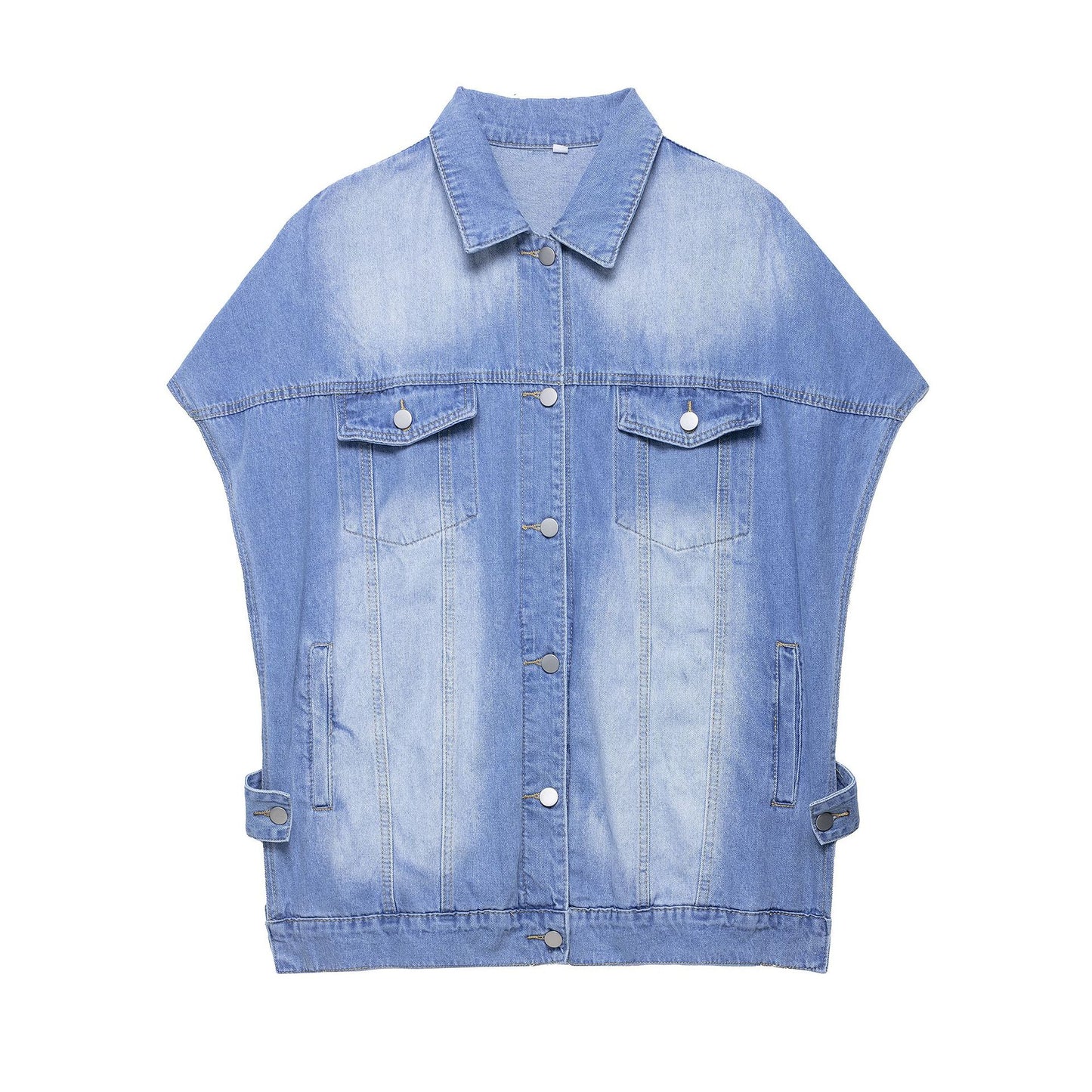 Women's European and American style short sleeved denim vest+hollowed out jeans set