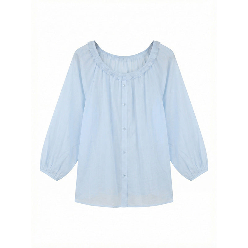 Linen Cotton Ruffle Design Sense Blouse Spring Lightweight Shirt