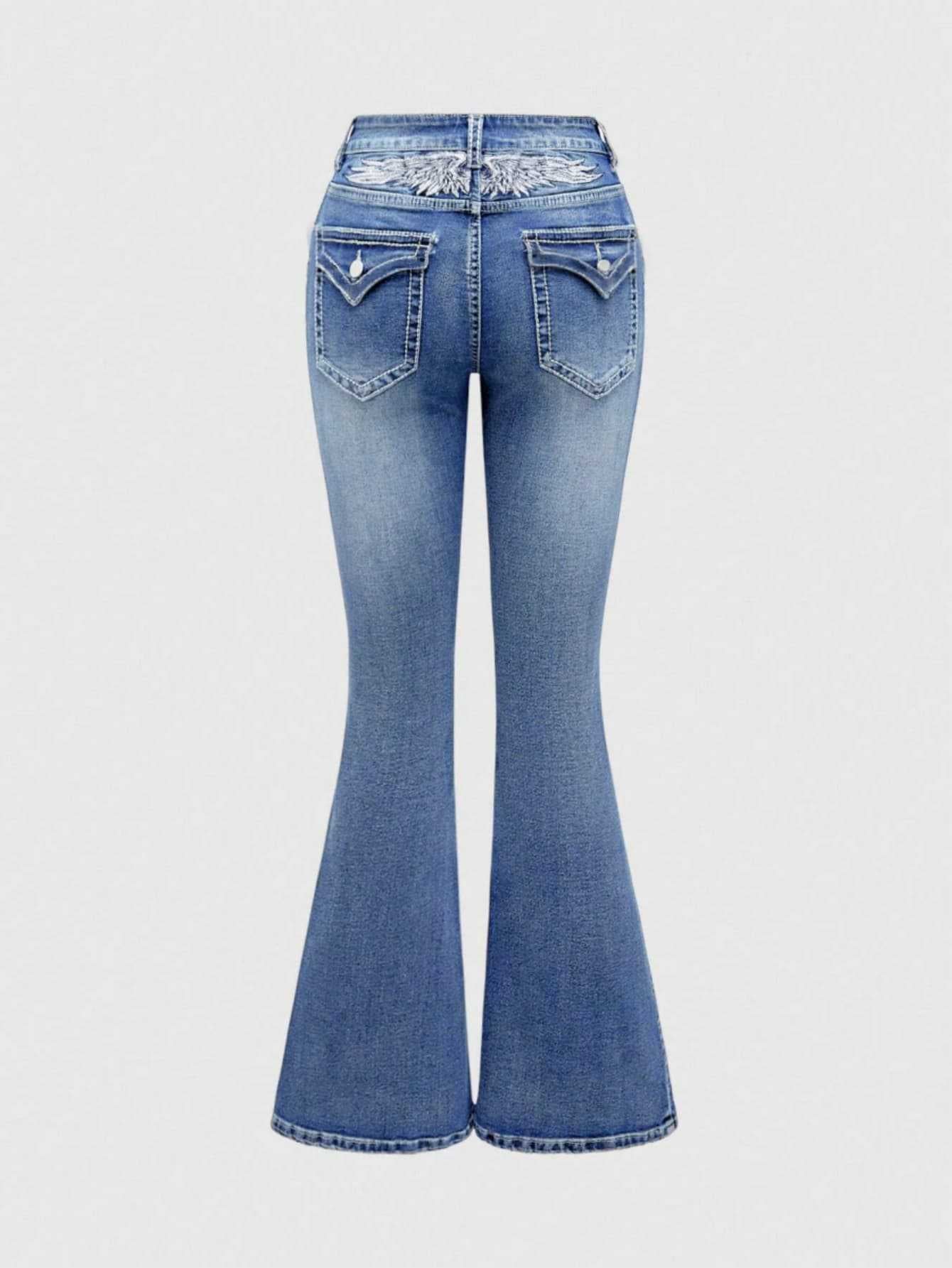 Blue Denim Long Pants with Embroidery Design