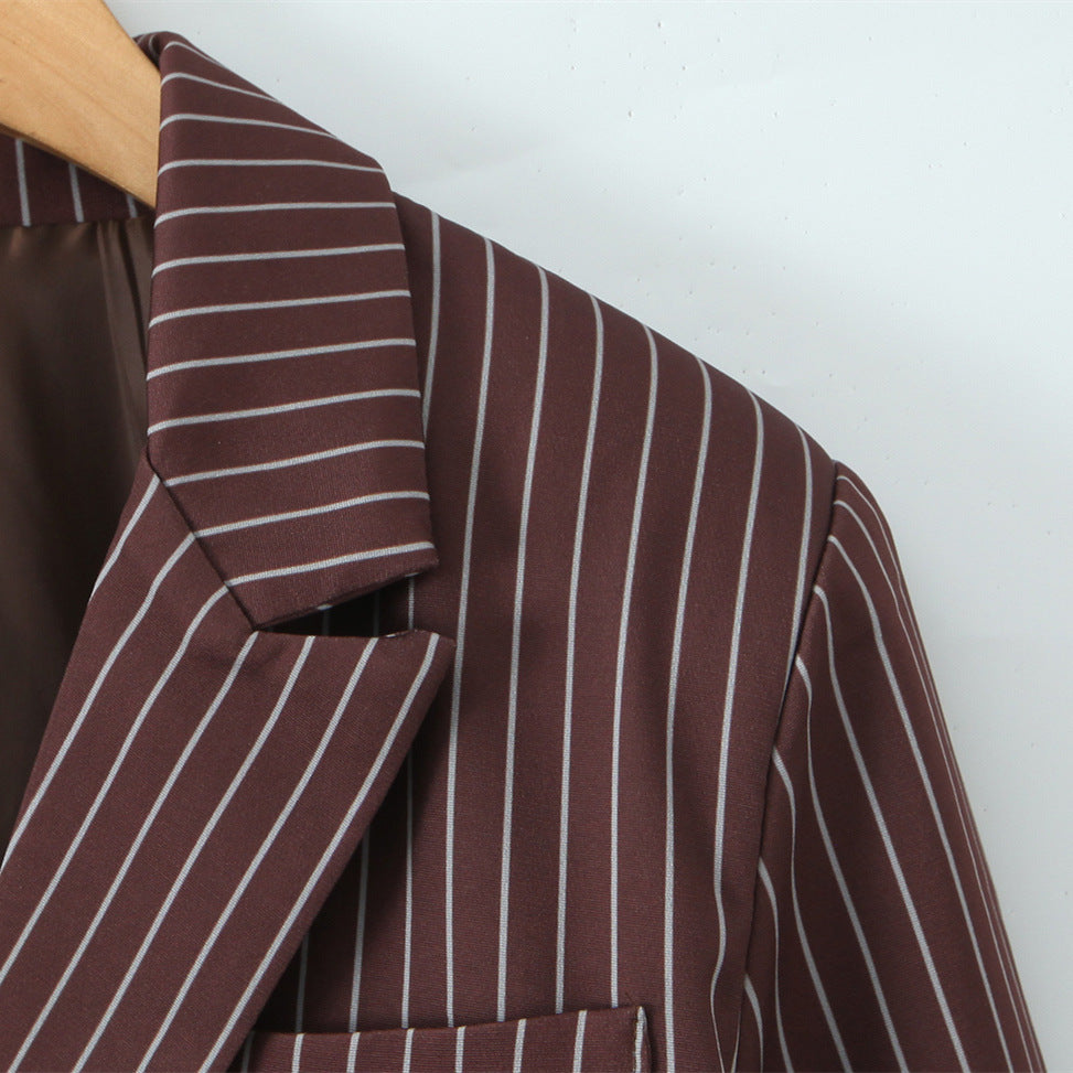 Commuting style striped loose two button versatile suit jacket