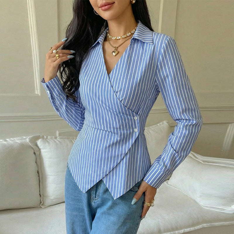 Striped long sleeved cardigan shirt