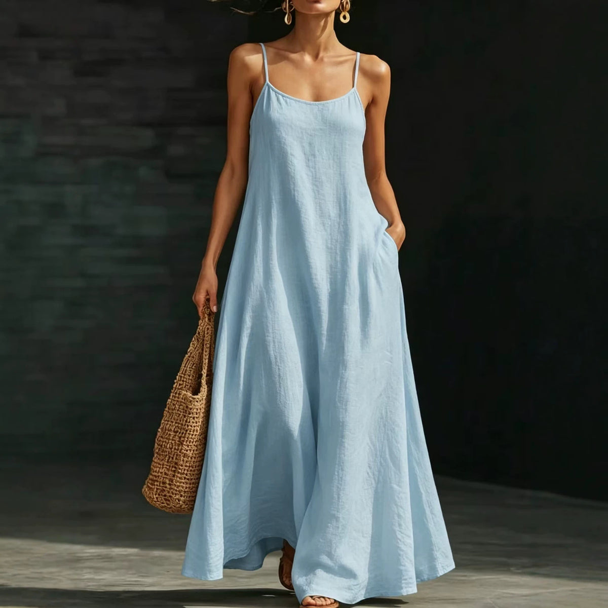 Style Solid Color Strapless Loose Flowing Maxi Dress