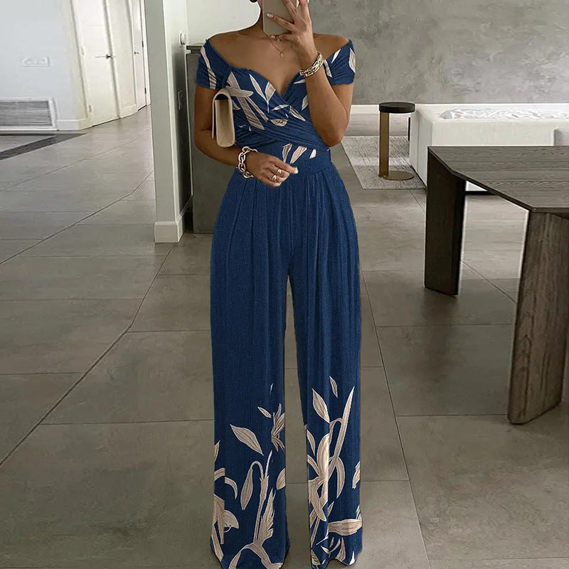 One-shoulder Printed High-waisted Jumpsuit Casual Wear