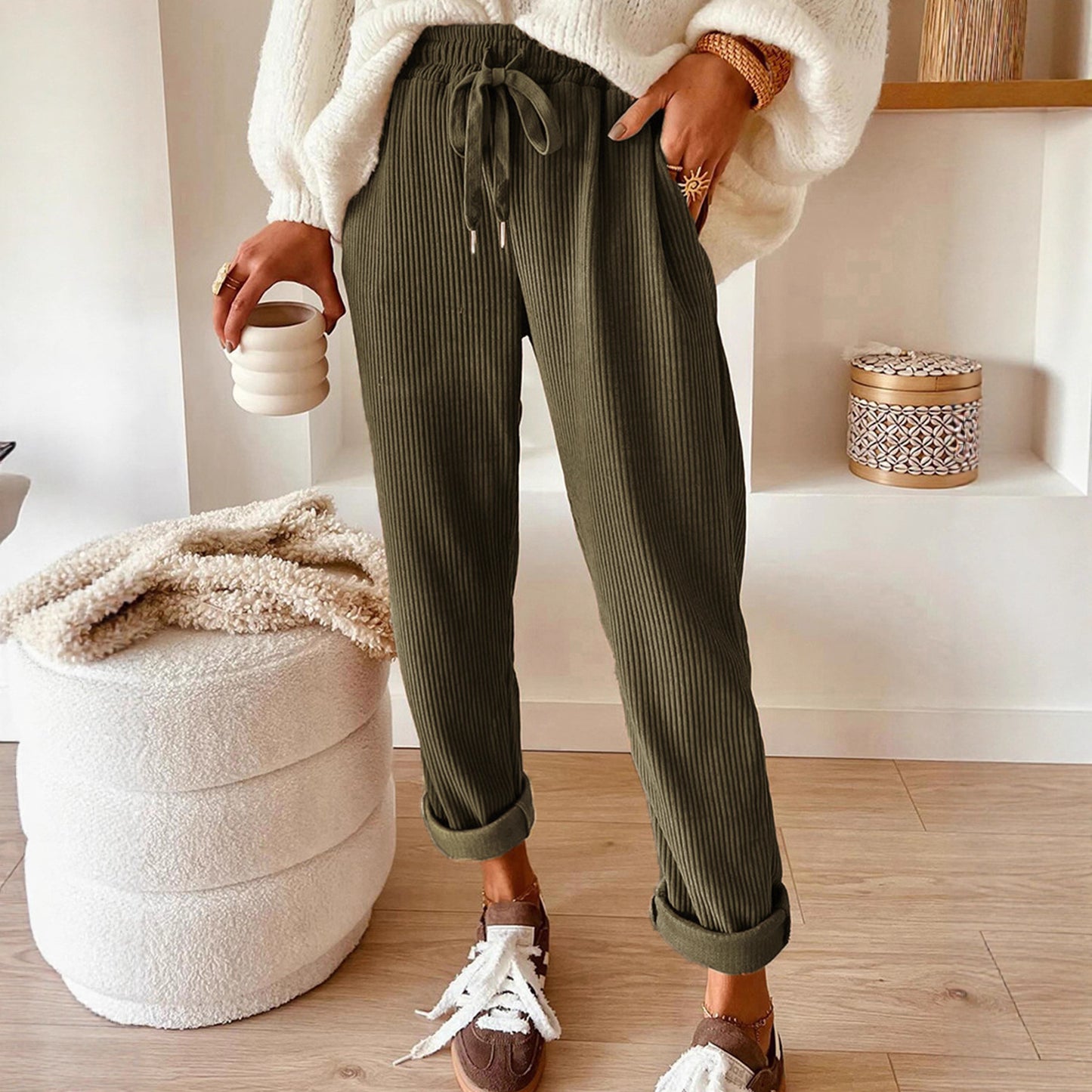 Women's New Fashion Casual Pants, Solid Color Wide Leg Pants for Women