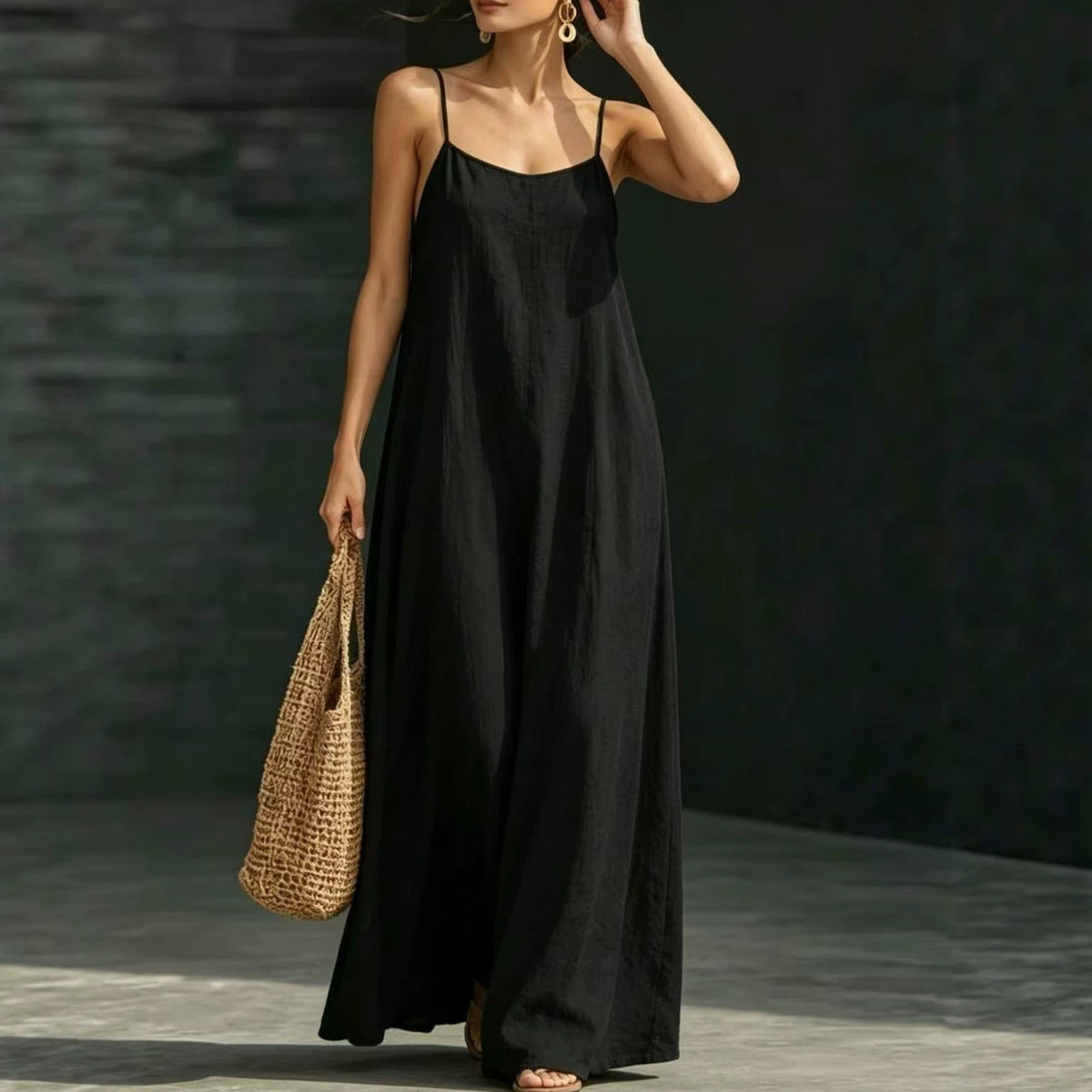 Style Solid Color Strapless Loose Flowing Maxi Dress