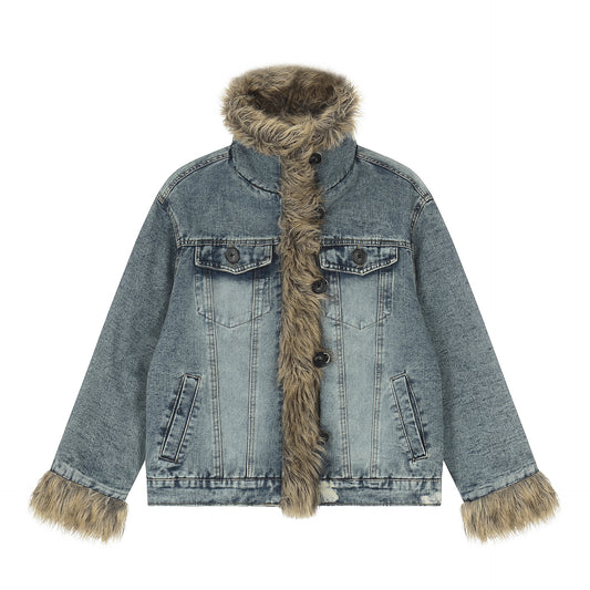 Women's Regular Denim Fleece-Lined Cotton Coat