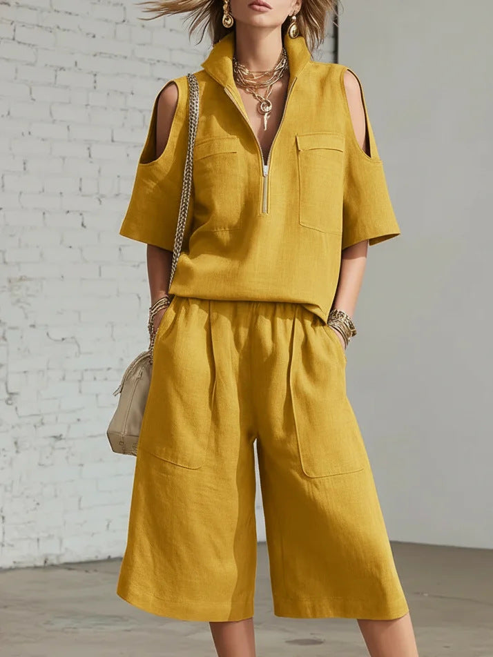 Short sleeved shorts shirt loose pants two-piece set