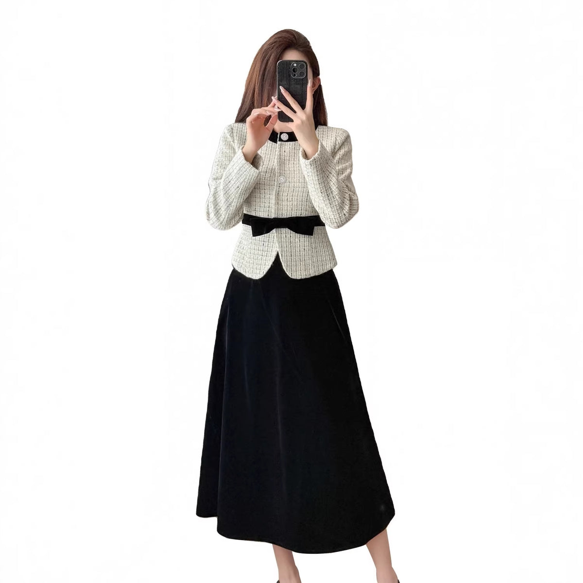 Chic Style Women's Outwear Set with Blazer and Skirt, Autumn/Winter Fashion Look, Elegant Top and Skirt Ensemble