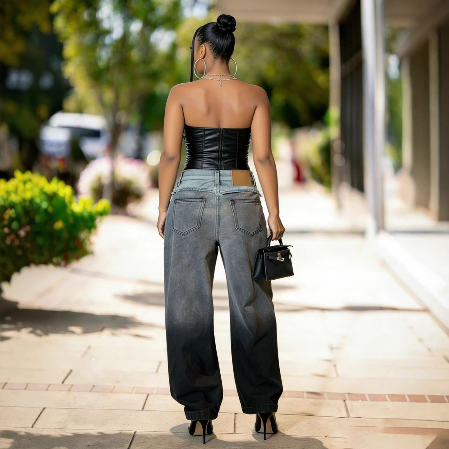 Street Gradient Irregular Patchwork FrayedJeans