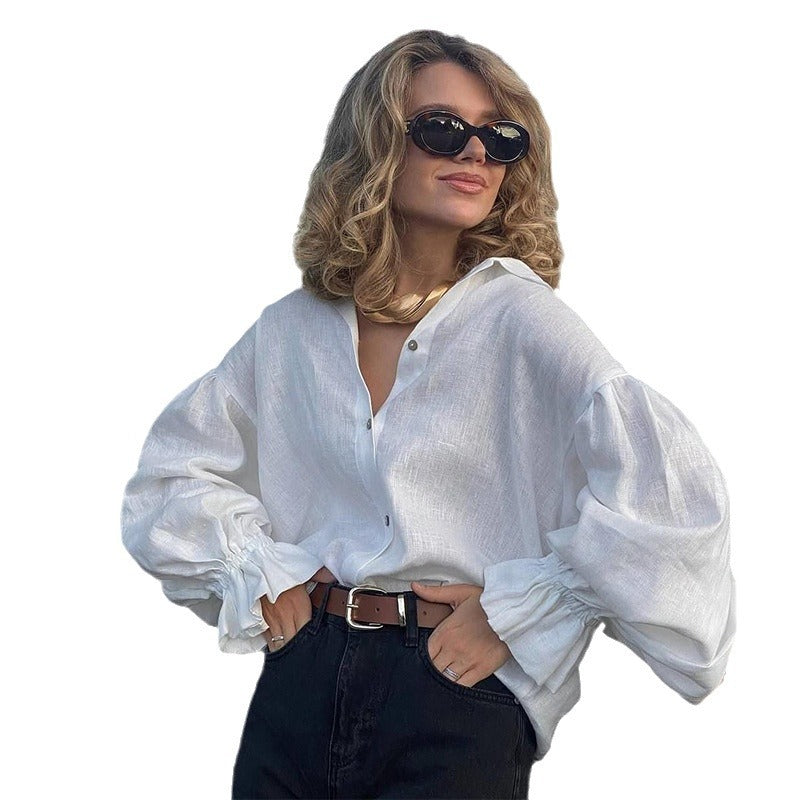 Loose collar long sleeved shirt for women