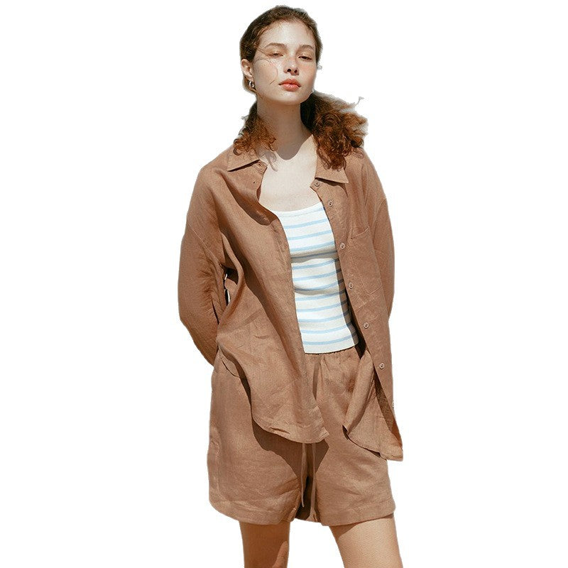 Elegant Tencel Linen Shirt Women  Style Casual Sunscreen Cardigan Top Collar Single Breasted Long Sleeve Blouse