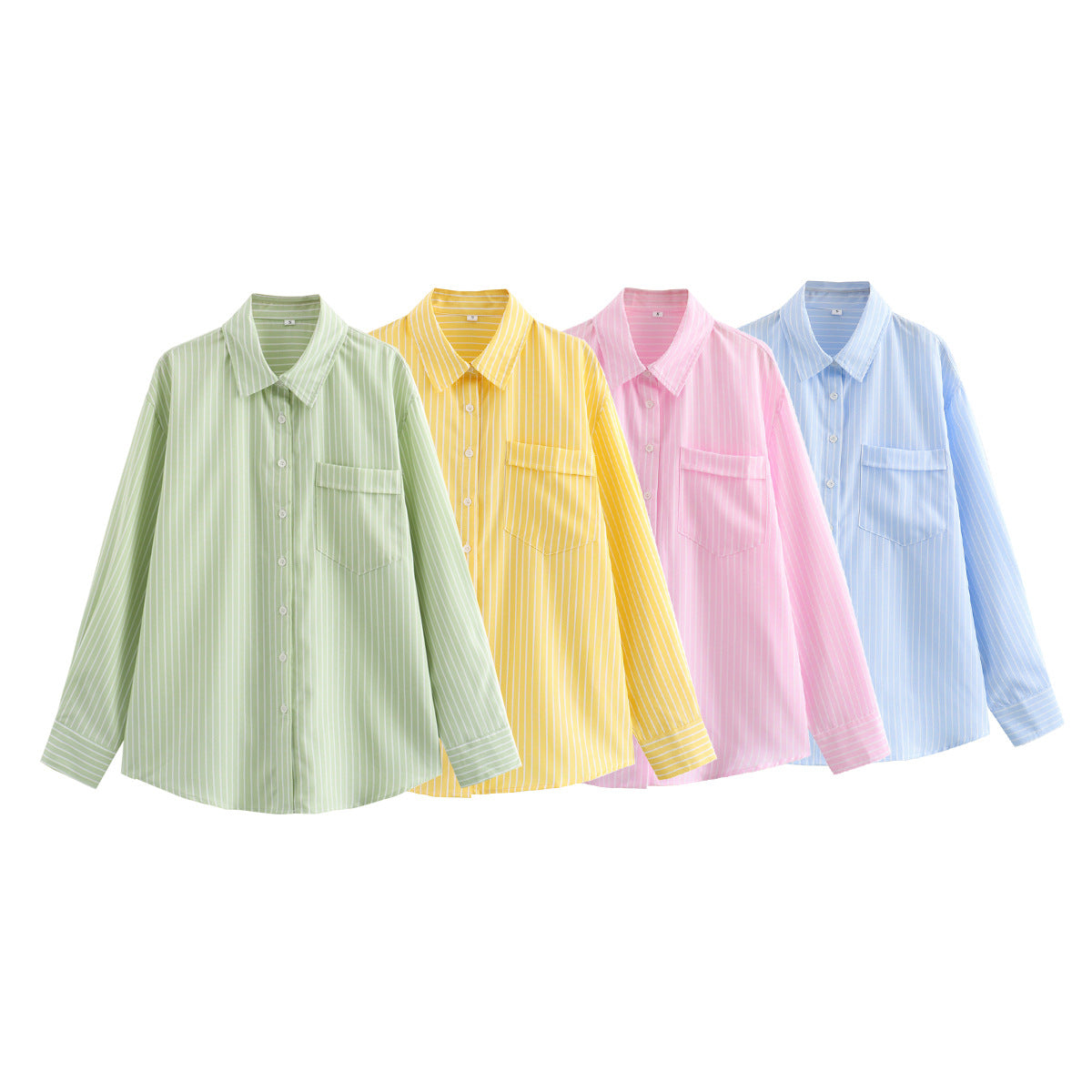 Collar loose casual striped long sleeved shirt contrasting color top for women