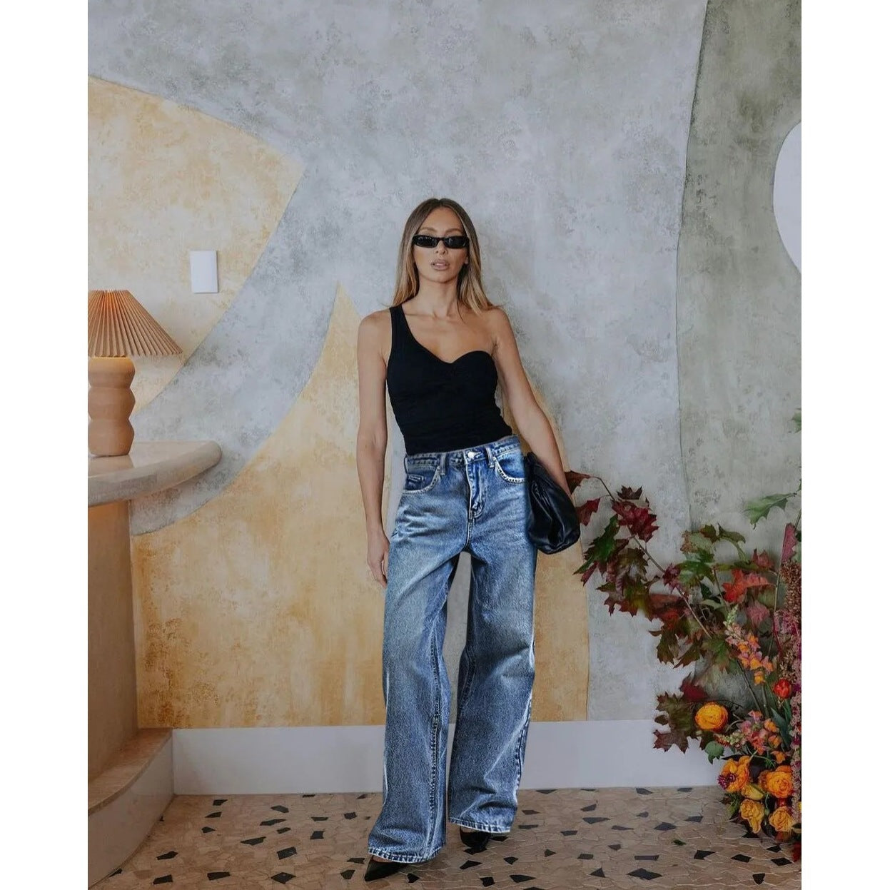 HME Women's Denim Pants Casual Loose Wide Leg Straight Leg Long Pants Fashion Women's Clothing for Trade